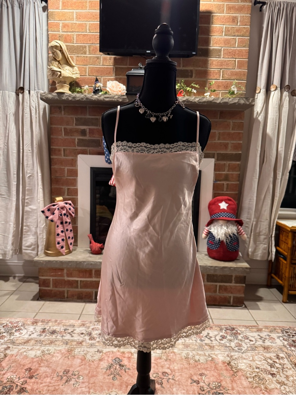 Women’s Pink Lace-Trim Slip Dress